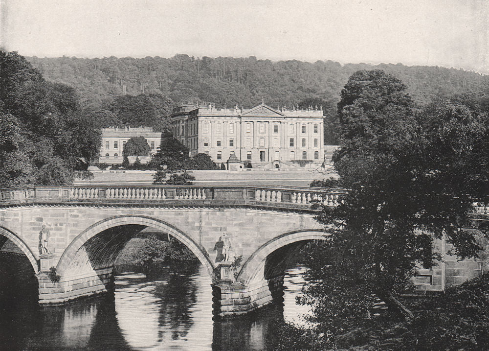 DERBYSHIRE. Chatsworth House 1900 old antique vintage print picture